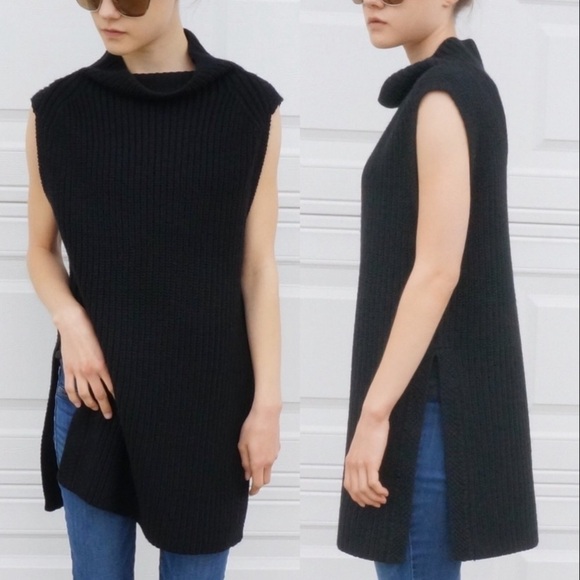 Aritzia Wilfred Durandal Sleeveless Merino Wool Mock Neck Tunic Sweater Black XS - Picture 1 of 4